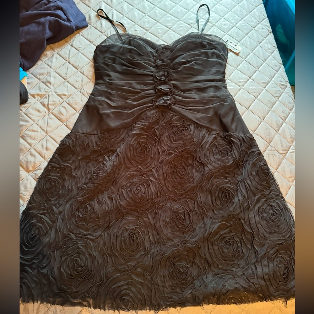 Black Rosette Cocktail Dress Size 10 NWT Strapless Ruched Party Dress